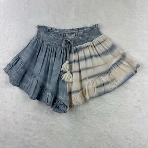 Surfs Up Womens Med Shorts Ruffle Bottom Flowy‎ Elastic Pull On Blue Tie Die